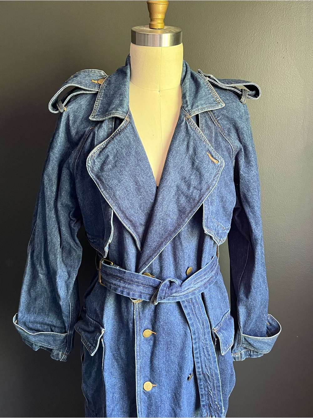 Rare 90s Avon Fashions Denim Trench Coat- Size M - Picture 4 of 16